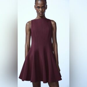 Zara Burgundy Sleeveless Fit and Flare Dress